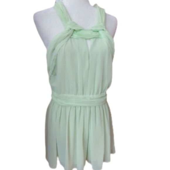 MUSTARD SEED light green sleeveless chiffon keyhole romper playsuit L - Picture 3 of 12